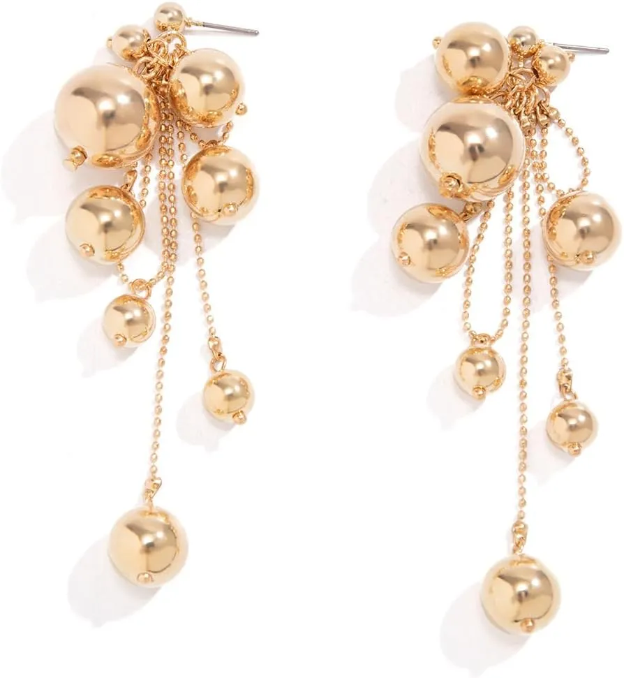 Pearl Tassel Chain Statement Earrings for Women Boho Long Pearl Ball Drop Earrings Vintage Gold Silver Beaded Dangle Earrings Dainty Wedding Jewelry Gift
