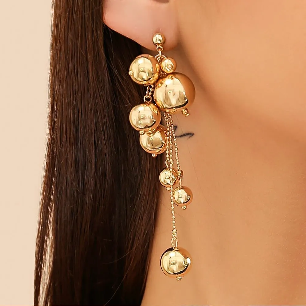 Pearl Tassel Chain Statement Earrings for Women Boho Long Pearl Ball Drop Earrings Vintage Gold Silver Beaded Dangle Earrings Dainty Wedding Jewelry Gift