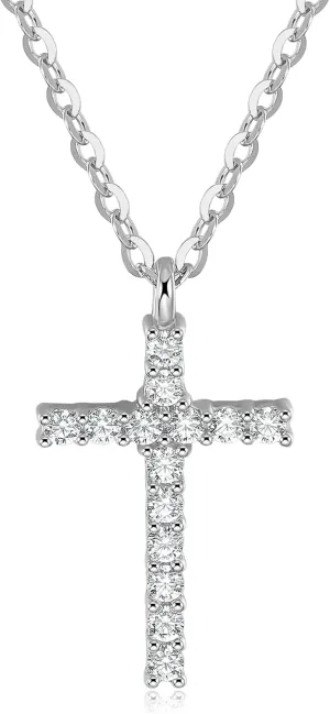 Pendant Necklace,925 Sterling Silver,Platinum Plated,Sparkly Cross,18 inches