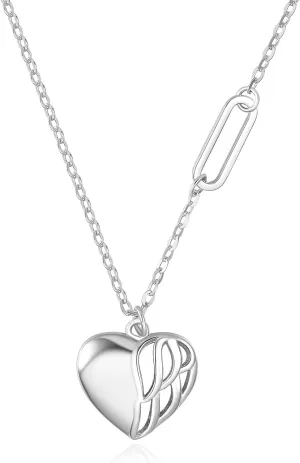 Pendant Necklace,925 Sterling Silver,Platinum Plated,Tiny Love Heart Shape,18 inches