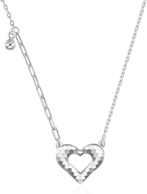 Pendant Necklace,925 Sterling Silver,Platinum Plated,Tiny Love Heart with Half Hollow Design,18 inches