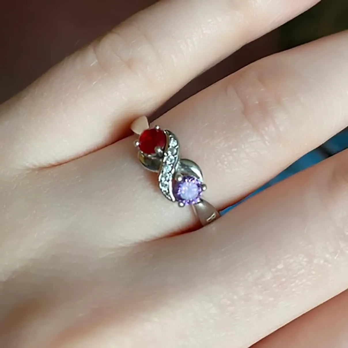 Personalized 2 Birthstones Ring with Natural Diamonds for Women Mom Wife Girlfriend,S925 10K 14K 18K Solid Gold Custom Infinity Rings Engraved Jewelry Gift for Mothers Day Birthday Size 4-12