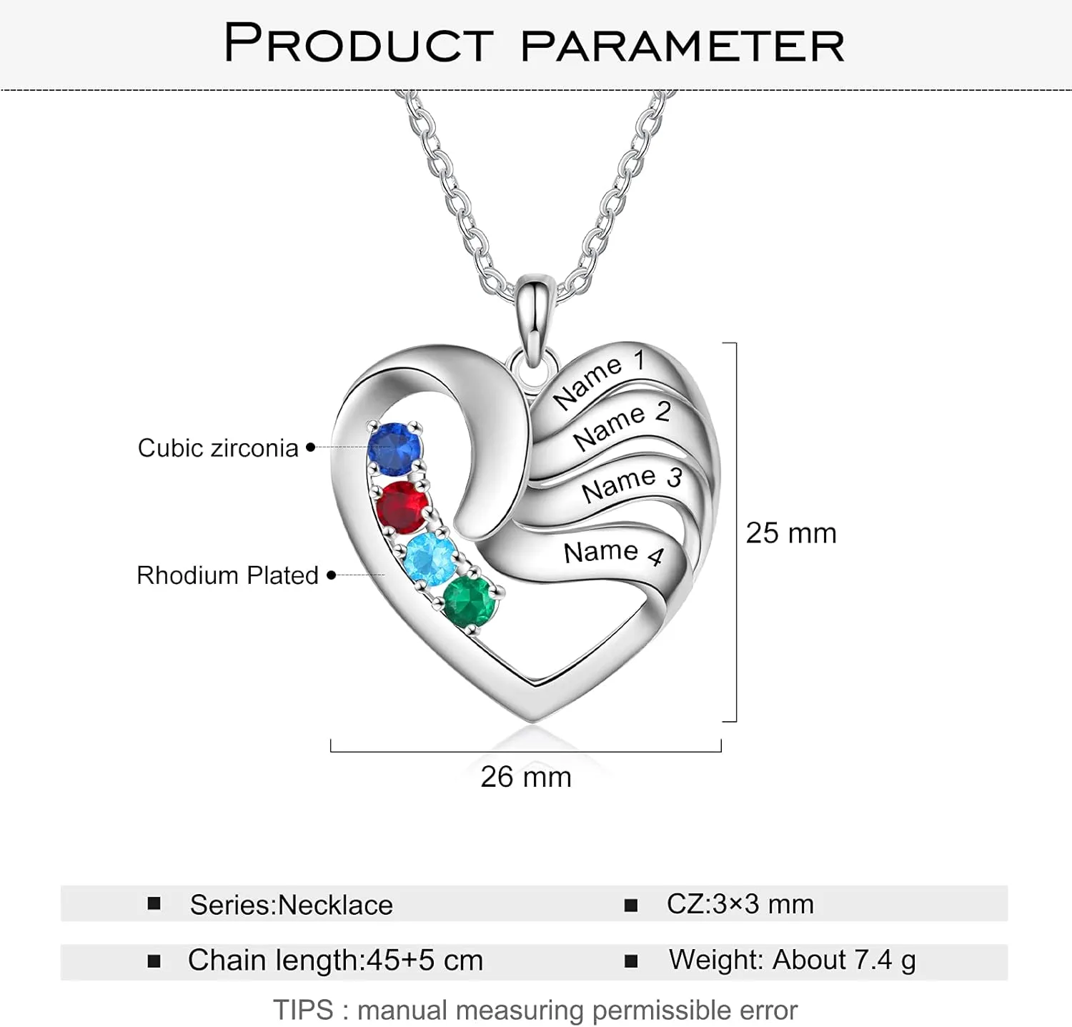 Personalized 2/3/4/5 Names Necklaces for Women,Custom Mothers Day Necklace with 2/3/4/5 Birthstones, for Women,Mother's Day Heart Pendant Name Necklace