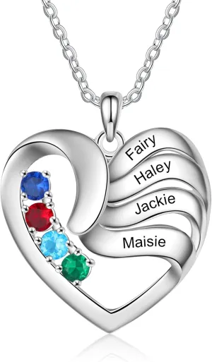 Personalized 2/3/4/5 Names Necklaces for Women,Custom Mothers Day Necklace with 2/3/4/5 Birthstones, for Women,Mother's Day Heart Pendant Name Necklace
