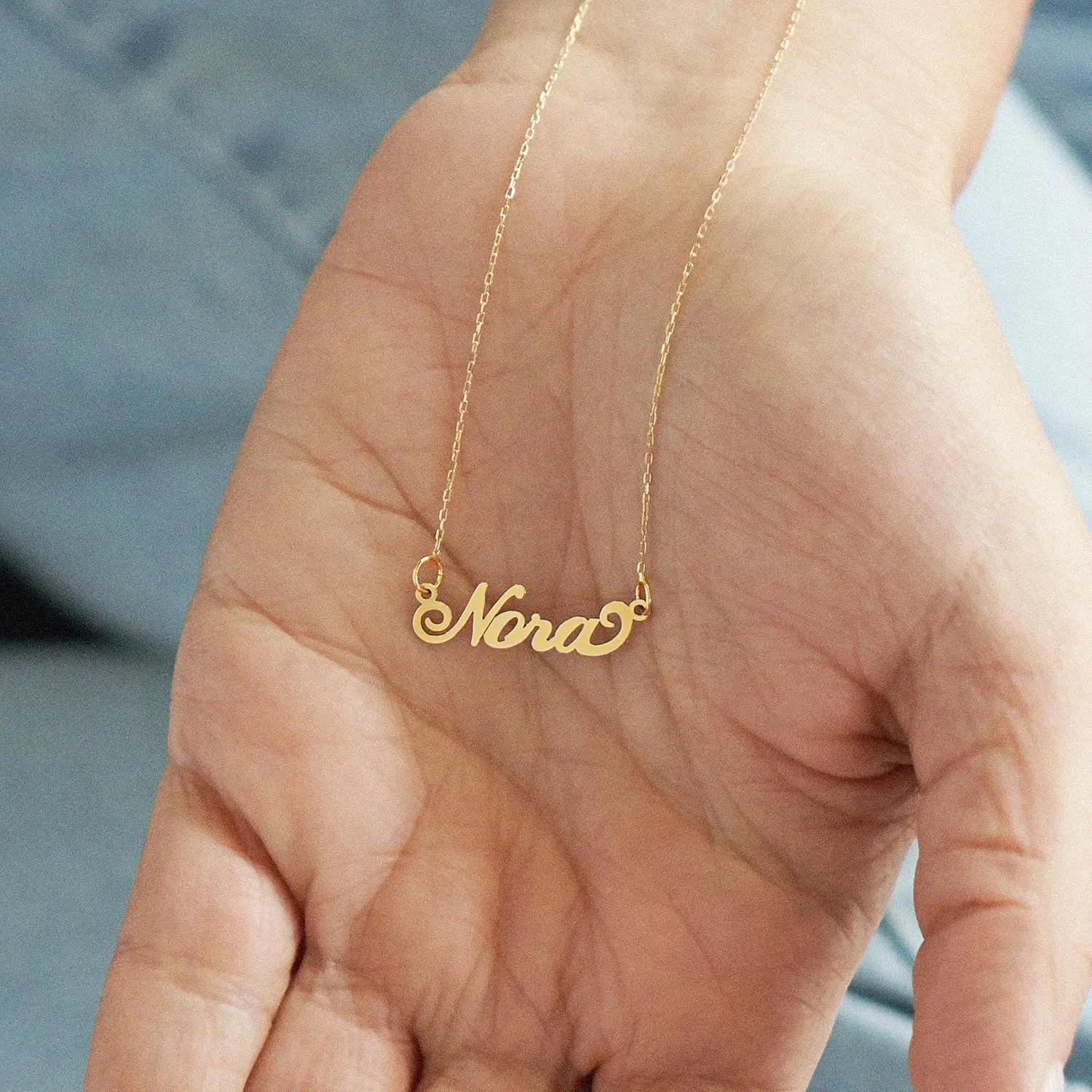 Personalized Hollywood Small Name Necklace - Upgrade with 0.02ct or 0.05ct Diamond