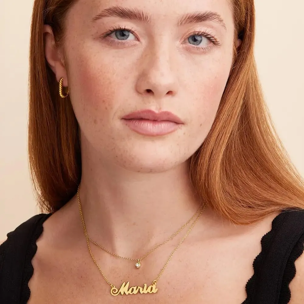 Personalized Hollywood Small Name Necklace - Upgrade with 0.02ct or 0.05ct Diamond