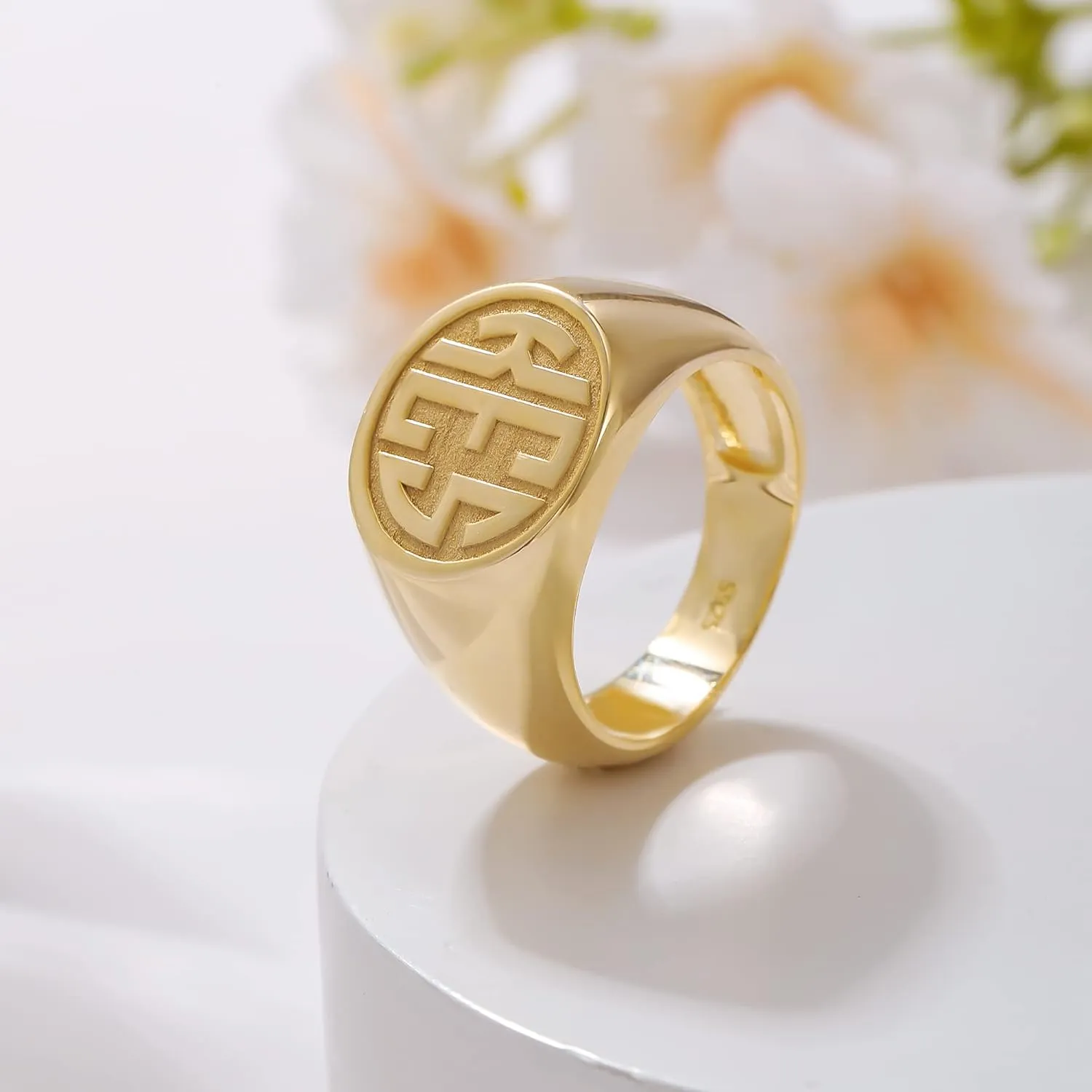Personalized Monogram Initial Ring 925 Silver Signet Chevalier Ring Custom Letter Rings