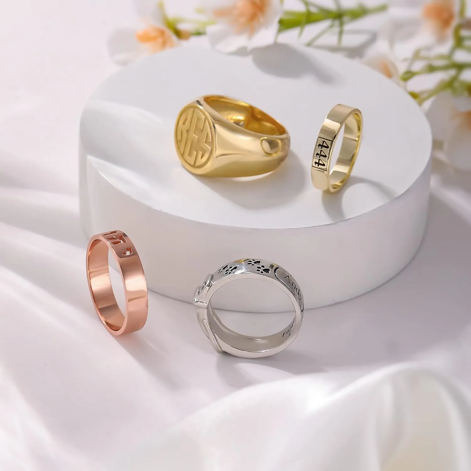 Personalized Monogram Initial Ring 925 Silver Signet Chevalier Ring Custom Letter Rings