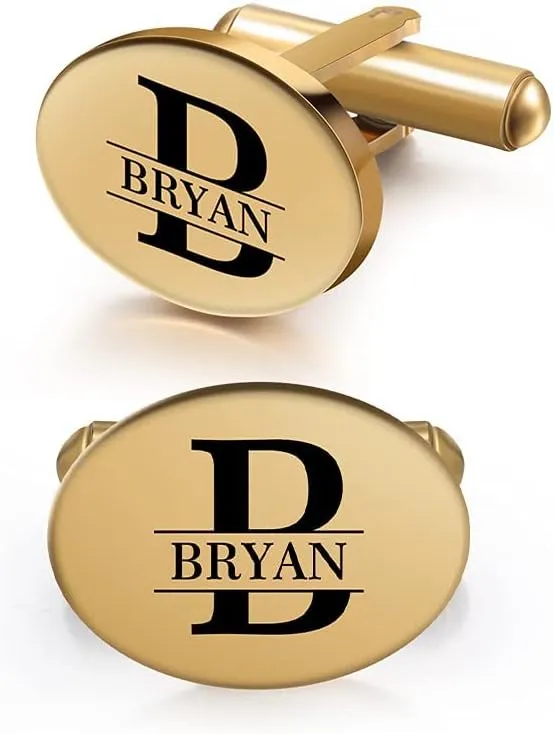 Personalized Name Cufflinks for Men Custom Initial Mens Cufflinks Gold Silver Engraved Letter Cuff Links Groomsmen Cufflinks for Wedding