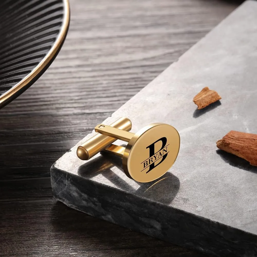 Personalized Name Cufflinks for Men Custom Initial Mens Cufflinks Gold Silver Engraved Letter Cuff Links Groomsmen Cufflinks for Wedding