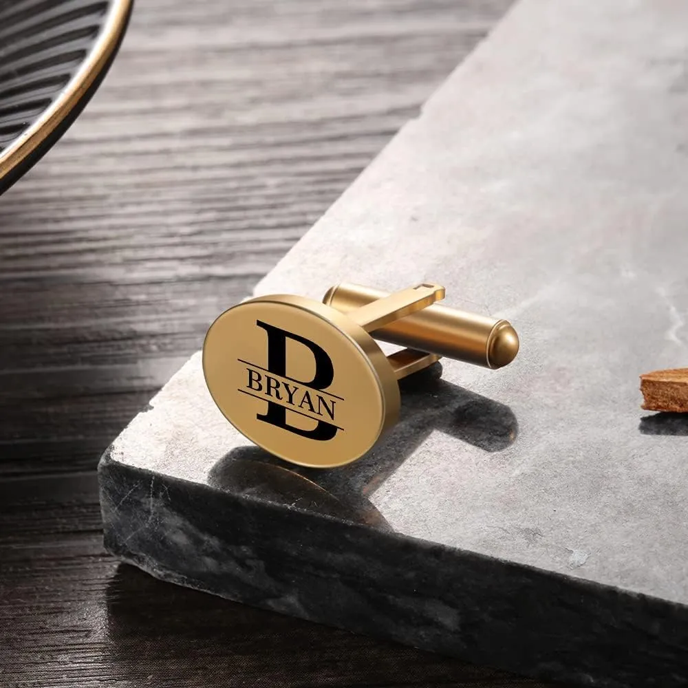 Personalized Name Cufflinks for Men Custom Initial Mens Cufflinks Gold Silver Engraved Letter Cuff Links Groomsmen Cufflinks for Wedding
