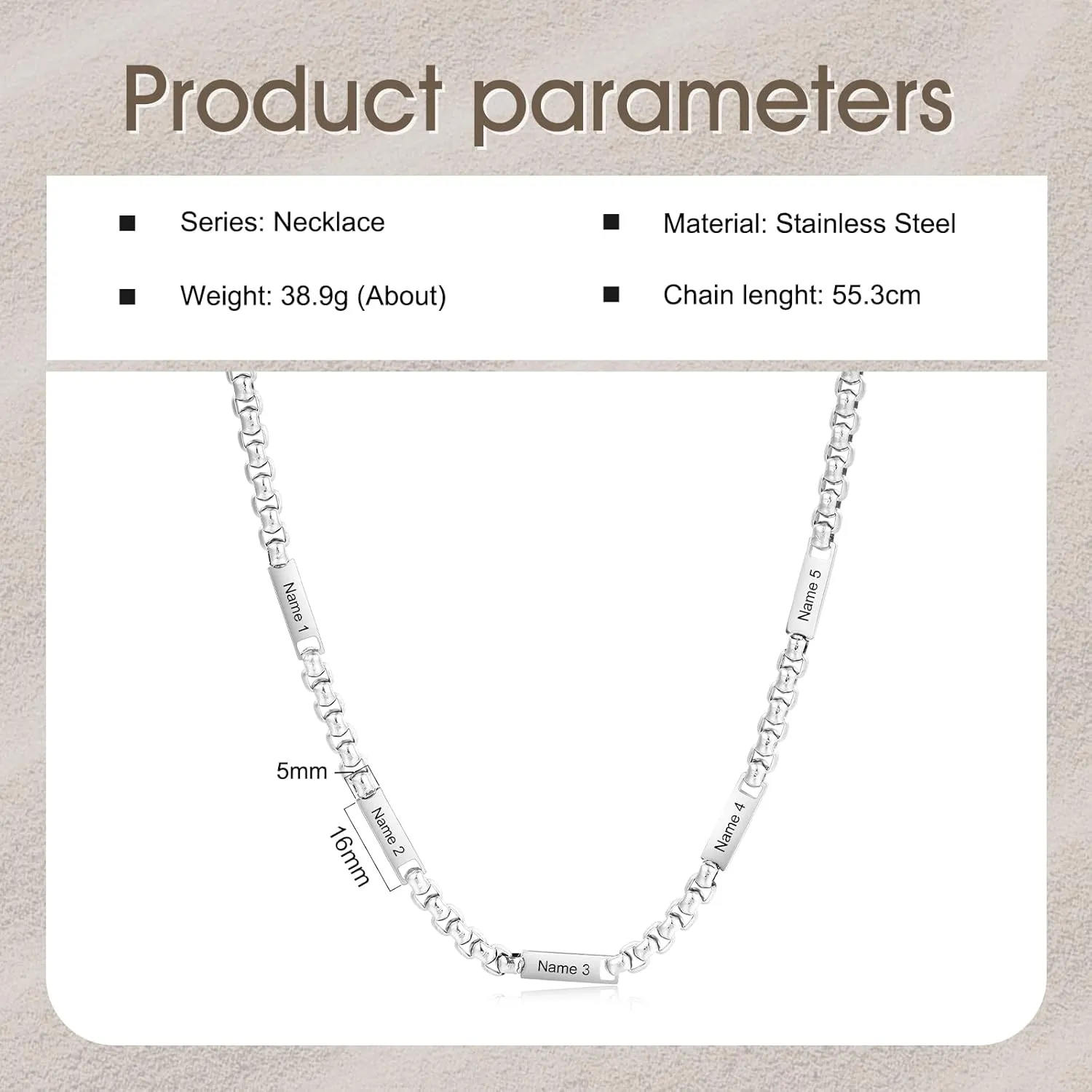 Personalized Necklace Chain for Men Stainless Steel Mens Jewelry Sliver Chain Engraved 2-5 Names Neck Chains for Men Fathers Gifts for Dad