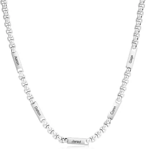 Personalized Necklace Chain for Men Stainless Steel Mens Jewelry Sliver Chain Engraved 2-5 Names Neck Chains for Men Fathers Gifts for Dad