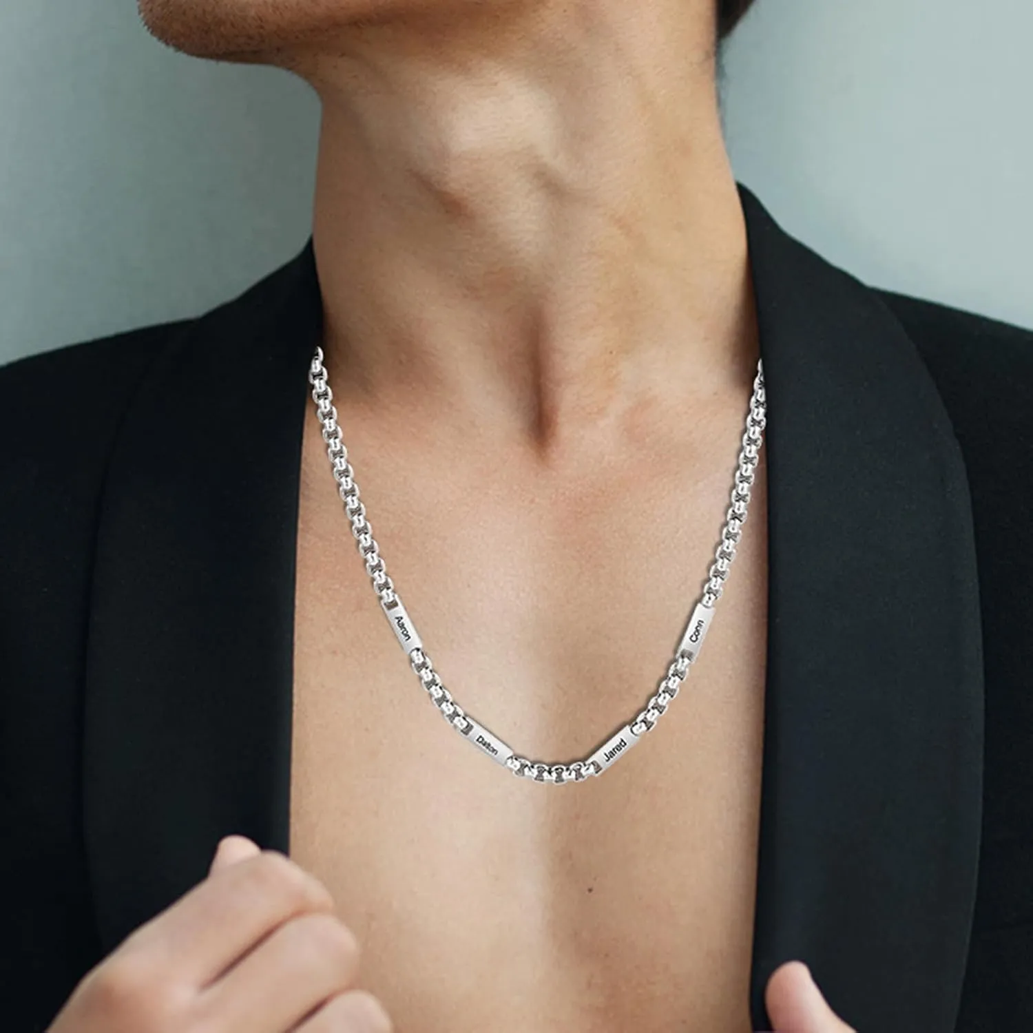 Personalized Necklace Chain for Men Stainless Steel Mens Jewelry Sliver Chain Engraved 2-5 Names Neck Chains for Men Fathers Gifts for Dad