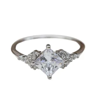 Phoenixjewel 2 Ct Princess Cut Diamond Classic Dainty Solitaire Wedding Cluster Engagement Vintage Style Bridal Ring For Women 14K White Gold Plated Handmade Anniversary Ring Gorgeous Gift For Her