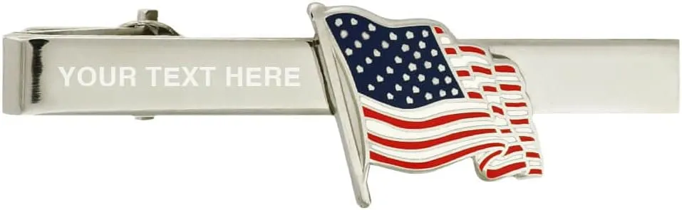 PinMart's Patriotic Waving American Flag Tie Clip Tie Bar - Silver or Gold - Engravable or Non-engravable