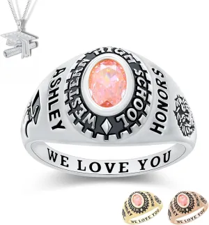 PJM Mementos USA Premium Class Ring Authentic Class Ring for Women  Smooth Classic Collection  Genuine 925 Sterling Silver or 10KT Gold  Customized High School College University Women's Class Ring  Graduation Gifts