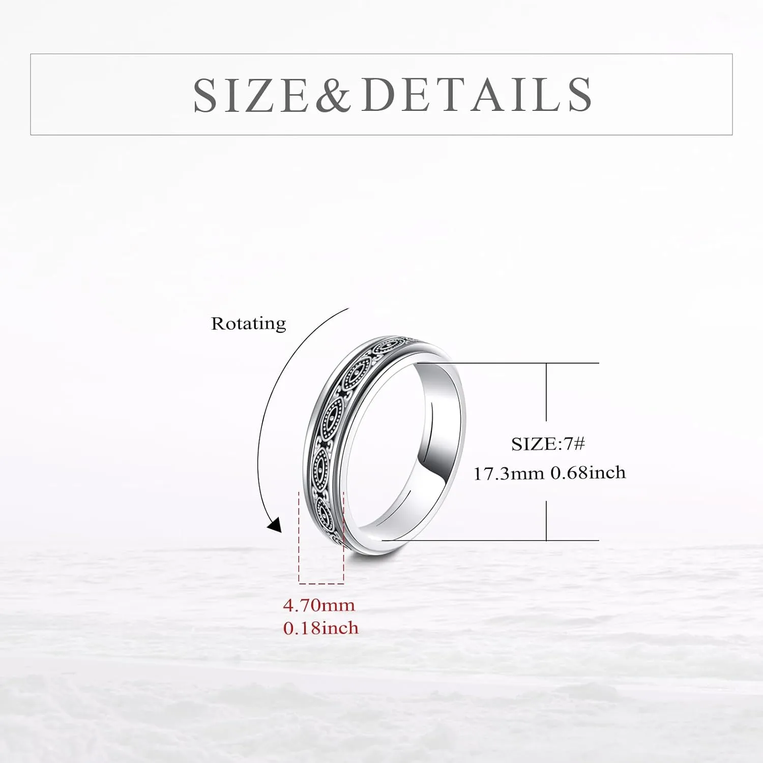 POPLYKE 925 Sterling Silver Anxiety Spinner Ring Fidget Ring Worry Stress Relieving Spinning Jewelry Birthday Gifts for Women