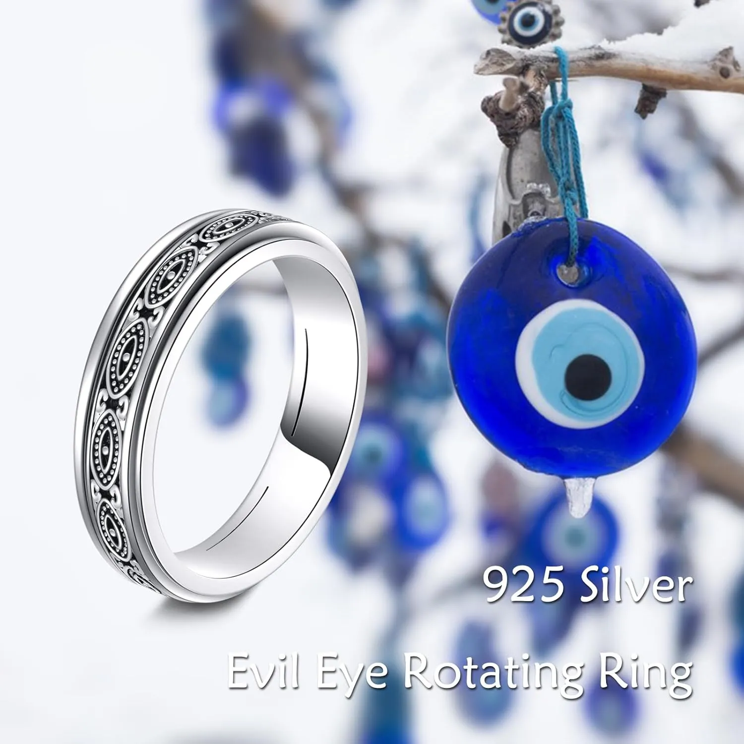 POPLYKE 925 Sterling Silver Anxiety Spinner Ring Fidget Ring Worry Stress Relieving Spinning Jewelry Birthday Gifts for Women
