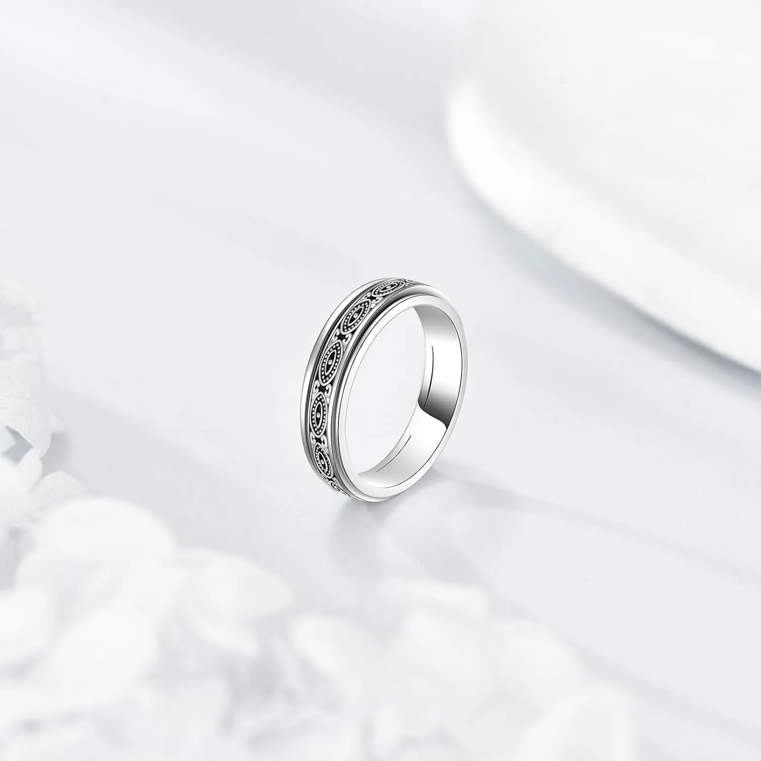 POPLYKE 925 Sterling Silver Anxiety Spinner Ring Fidget Ring Worry Stress Relieving Spinning Jewelry Birthday Gifts for Women