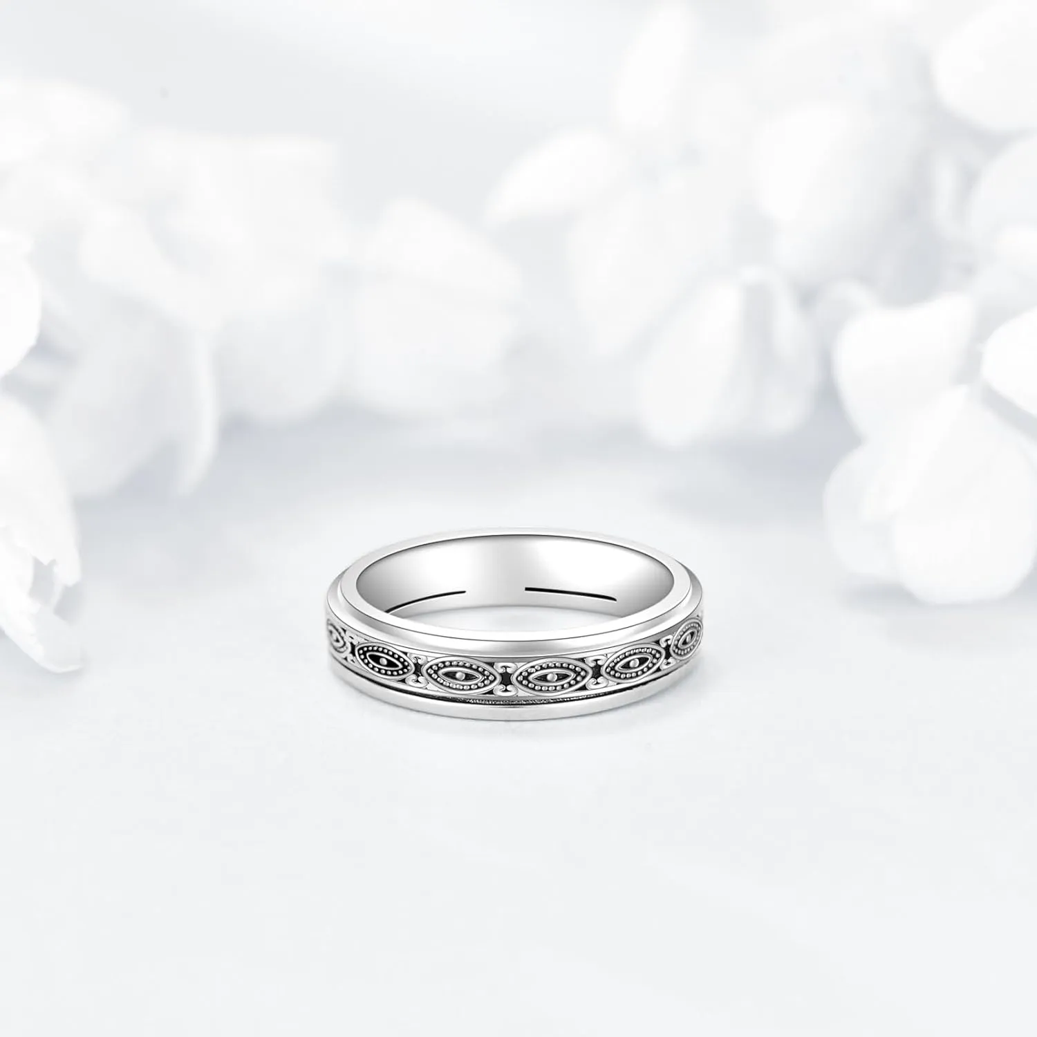 POPLYKE 925 Sterling Silver Anxiety Spinner Ring Fidget Ring Worry Stress Relieving Spinning Jewelry Birthday Gifts for Women