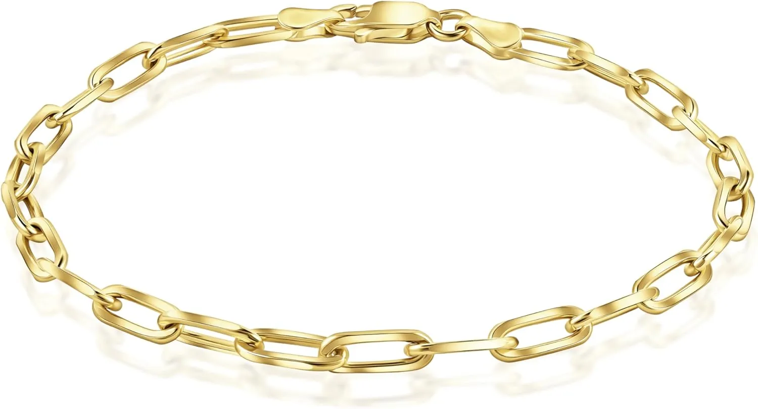 PORI JEWELERS Solid 925 Sterling Silver Or 18K Gold Over Sterling Silver Italian 3mm Paperclip Link Chain Bracelet for Women & Men, Made in Italy