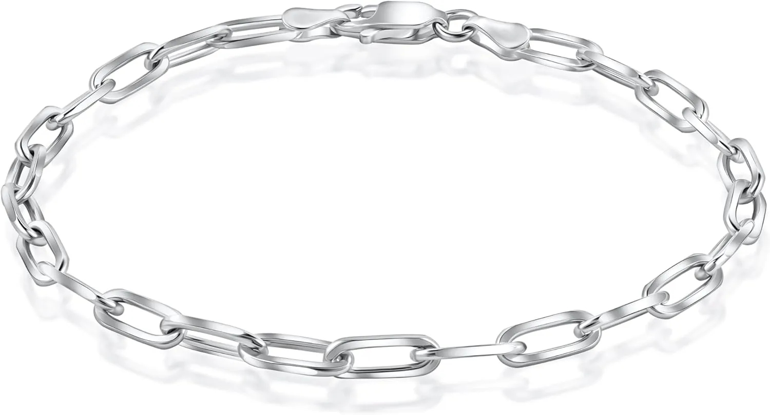 PORI JEWELERS Solid 925 Sterling Silver Or 18K Gold Over Sterling Silver Italian 3mm Paperclip Link Chain Bracelet for Women & Men, Made in Italy