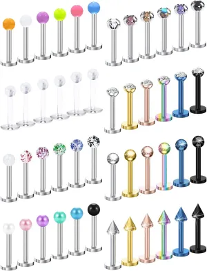 Prjndjw 48Pcs Lip Rings 16G Surgical Steel Labret Studs Monroe Ring Piercing Jewelry for Women Men Conch Cartilage Tragus Helix Earring Barbells 8MM 10MM Glow in the Dark