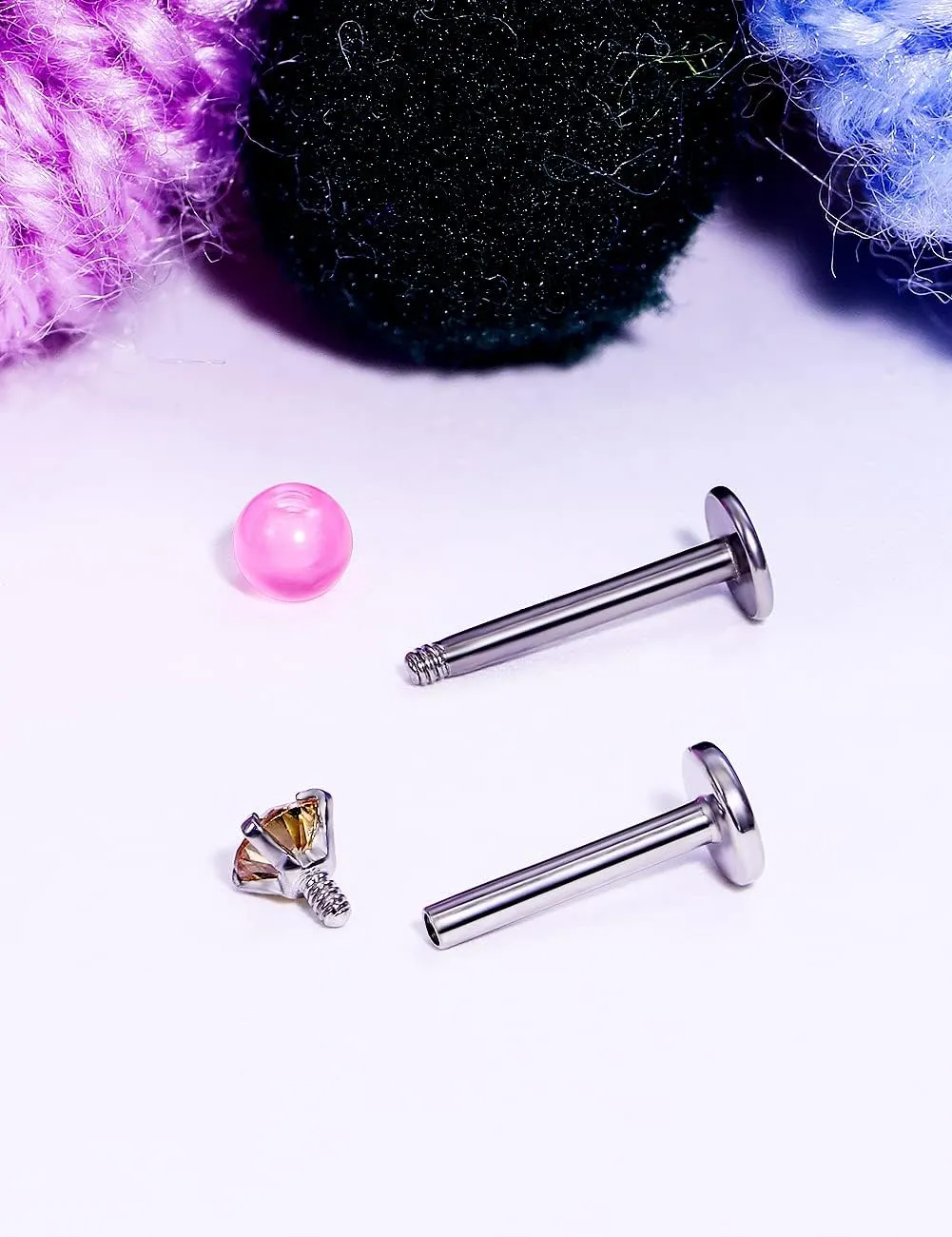 Prjndjw 48Pcs Lip Rings 16G Surgical Steel Labret Studs Monroe Ring Piercing Jewelry for Women Men Conch Cartilage Tragus Helix Earring Barbells 8MM 10MM Glow in the Dark