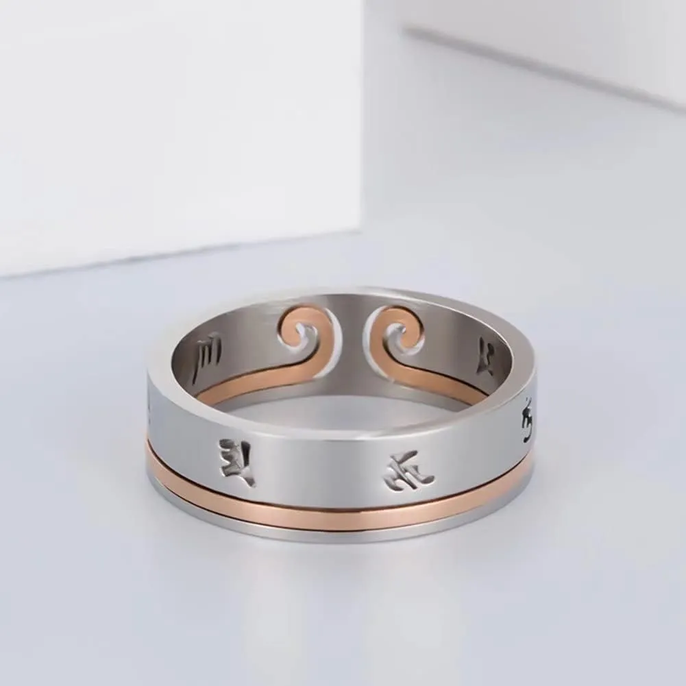 Promise Ring for Couples Set Stainless Steel Buddhist Sanskrit Mantra Bands Sun Wukong Ring Lover Rings