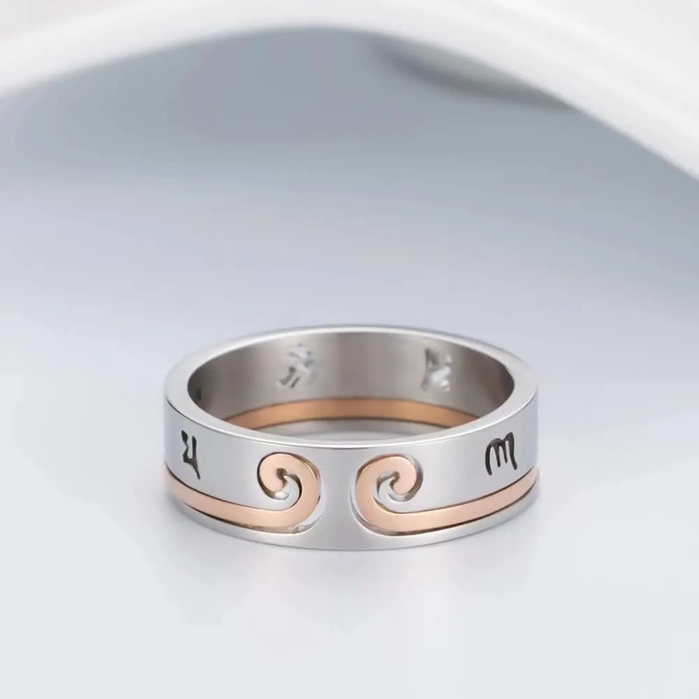 Promise Ring for Couples Set Stainless Steel Buddhist Sanskrit Mantra Bands Sun Wukong Ring Lover Rings