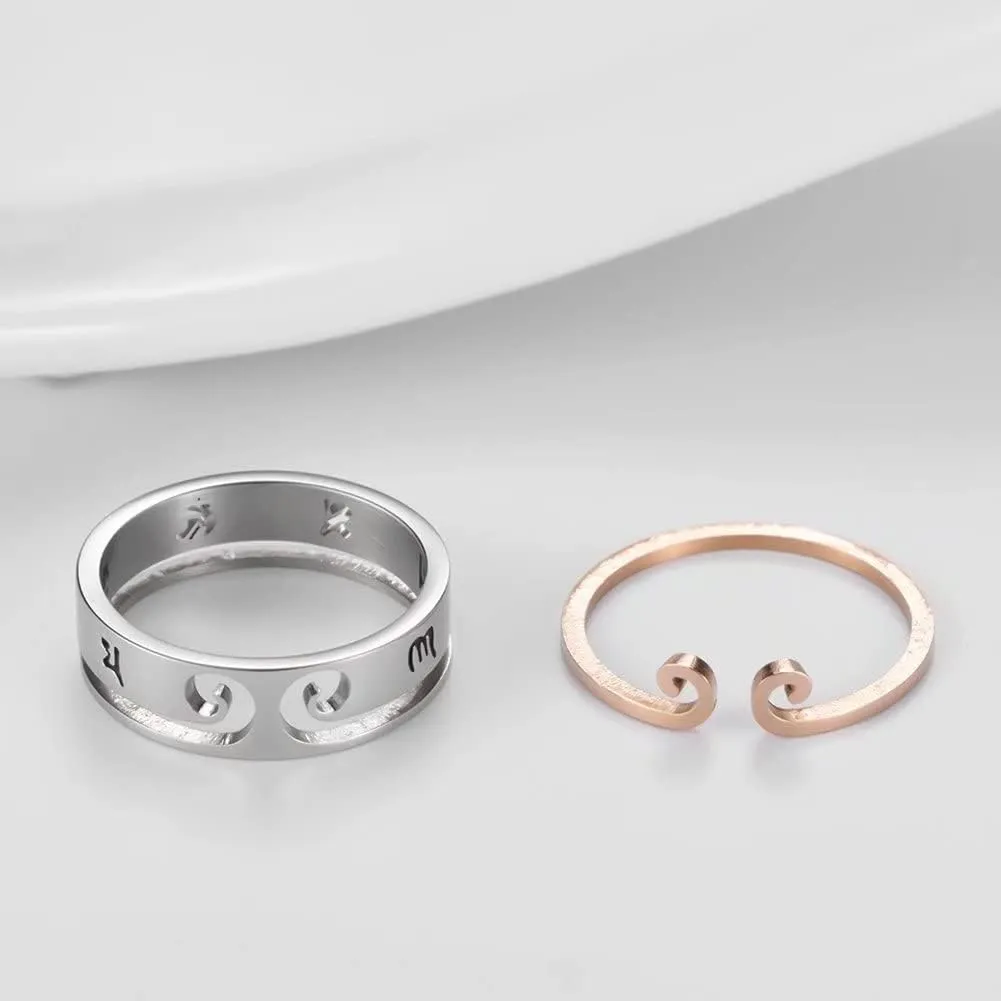 Promise Ring for Couples Set Stainless Steel Buddhist Sanskrit Mantra Bands Sun Wukong Ring Lover Rings