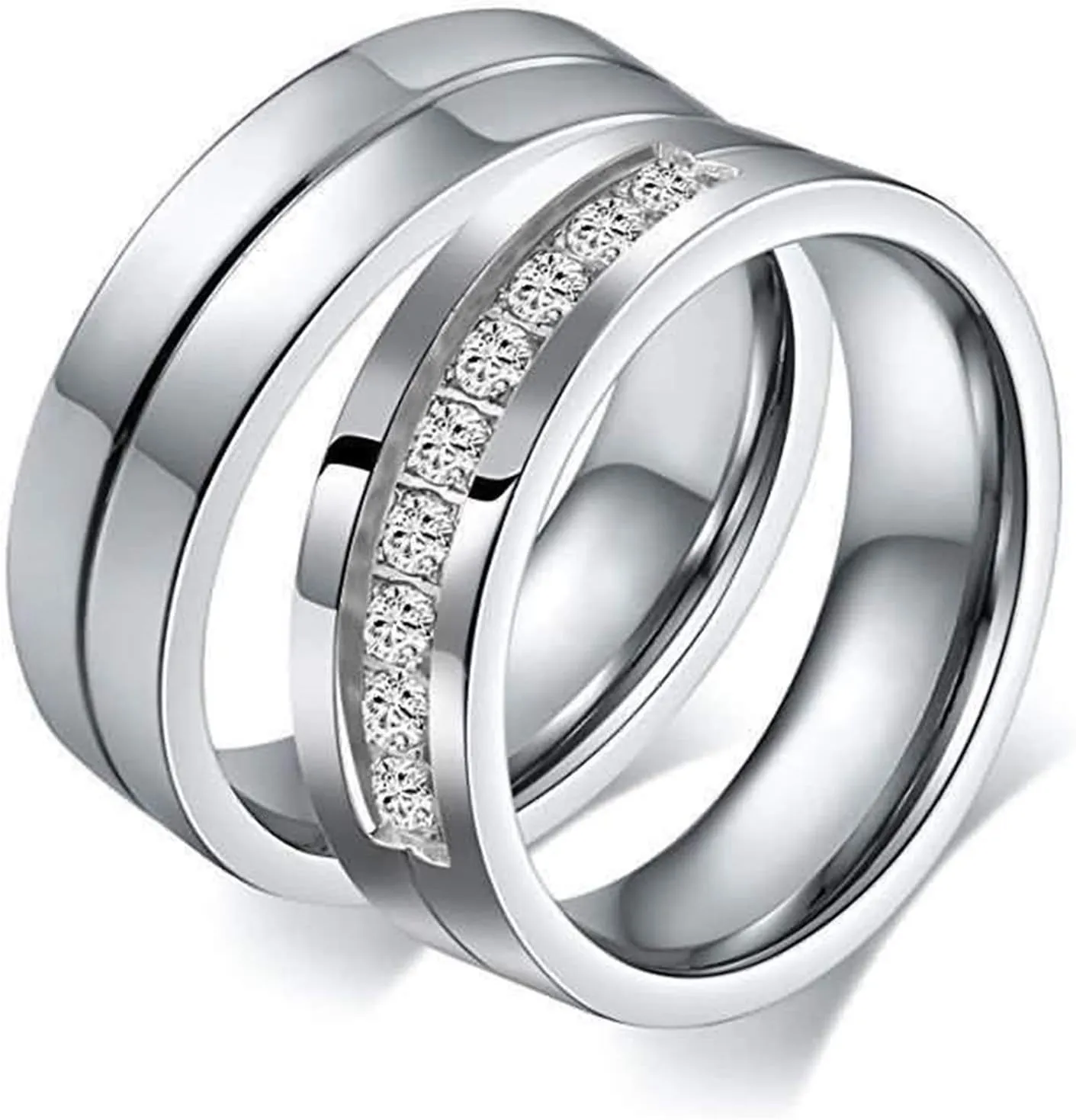 Promise Ring Sets, Commitment Rings for Couples Stainless Steel Engraved Forever and Love Silver Wedding Bands for Him Her Size 6-12