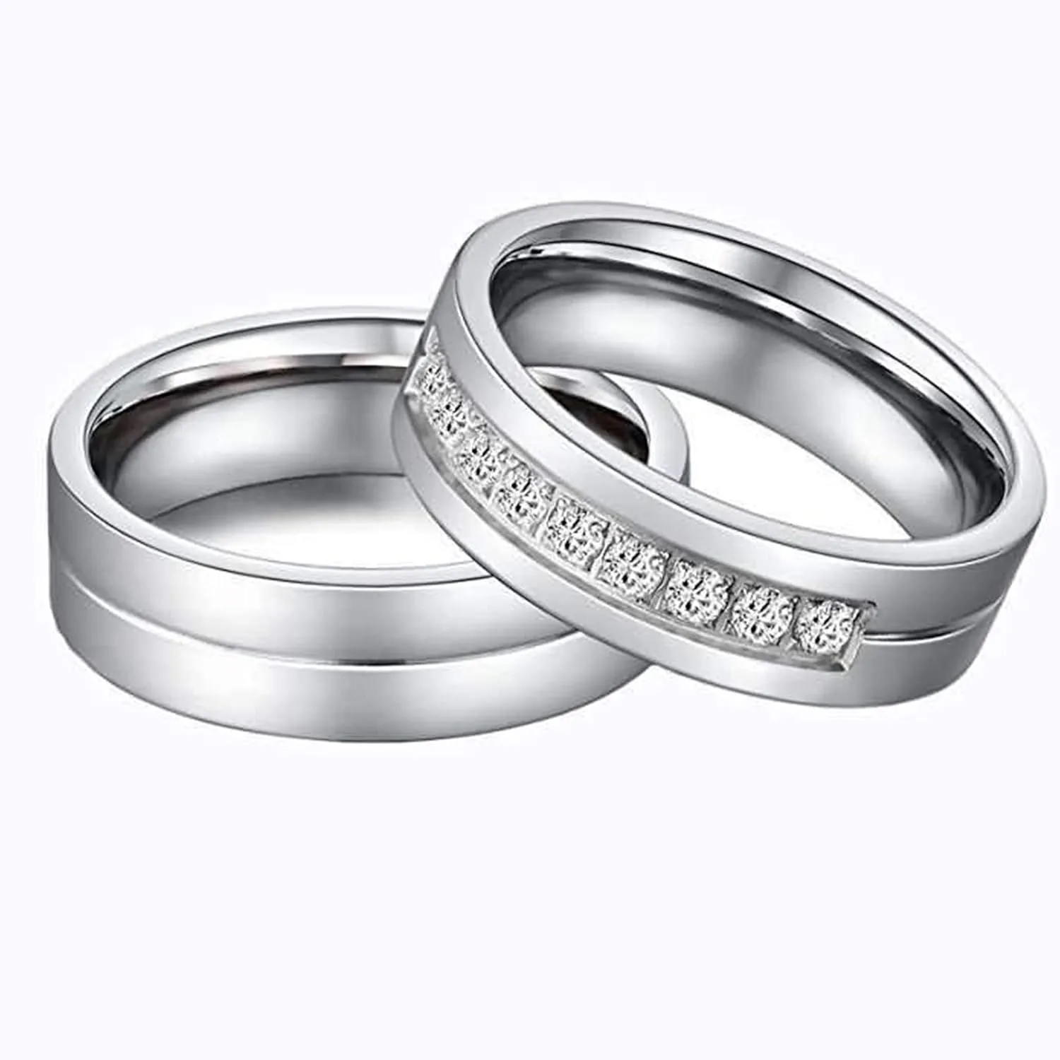 Promise Ring Sets, Commitment Rings for Couples Stainless Steel Engraved Forever and Love Silver Wedding Bands for Him Her Size 6-12