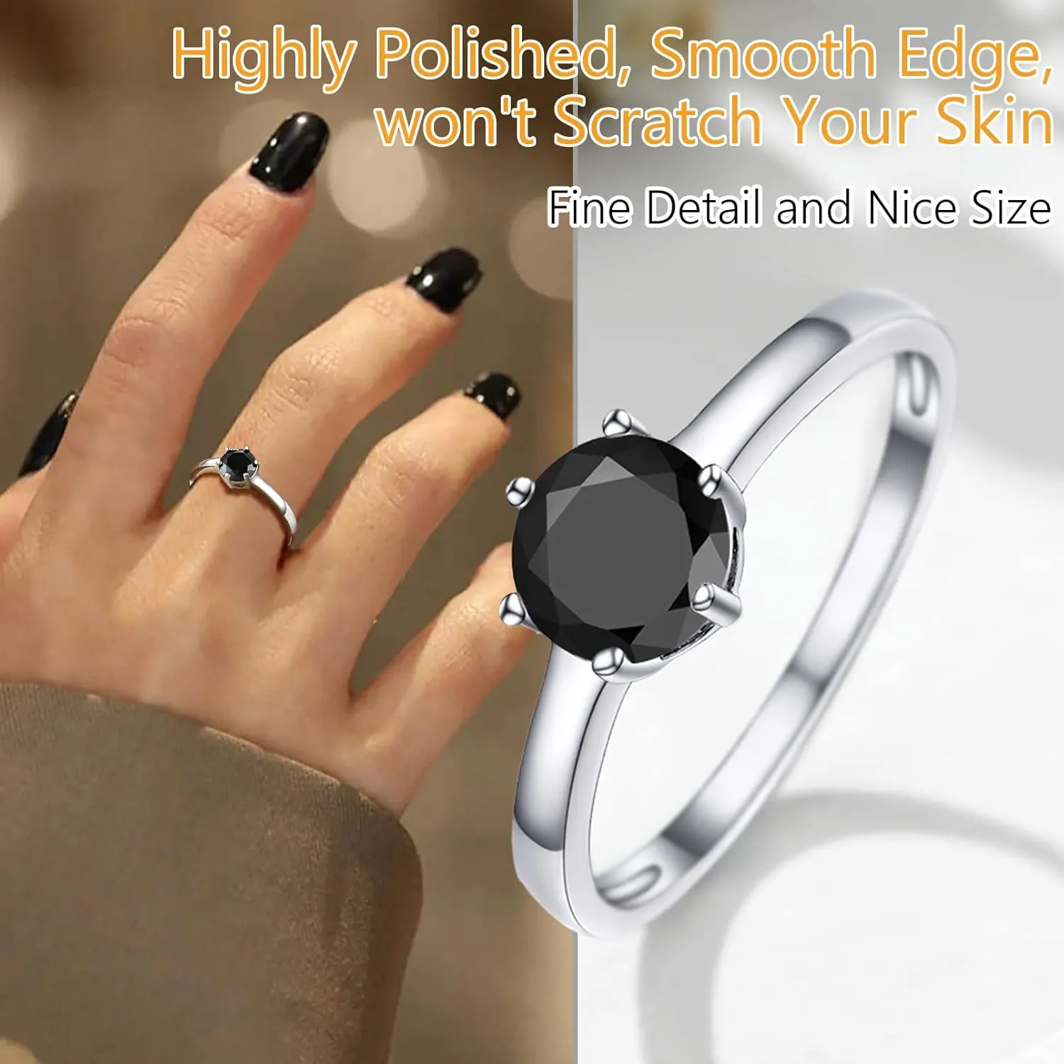 PROSILVER 1 Carat Cubic Zirconia Rings for Women Engagement Wedding Band 925 Sterling Silver Six-Prong Setting Round Solitaire Size 5-12, Come with Box