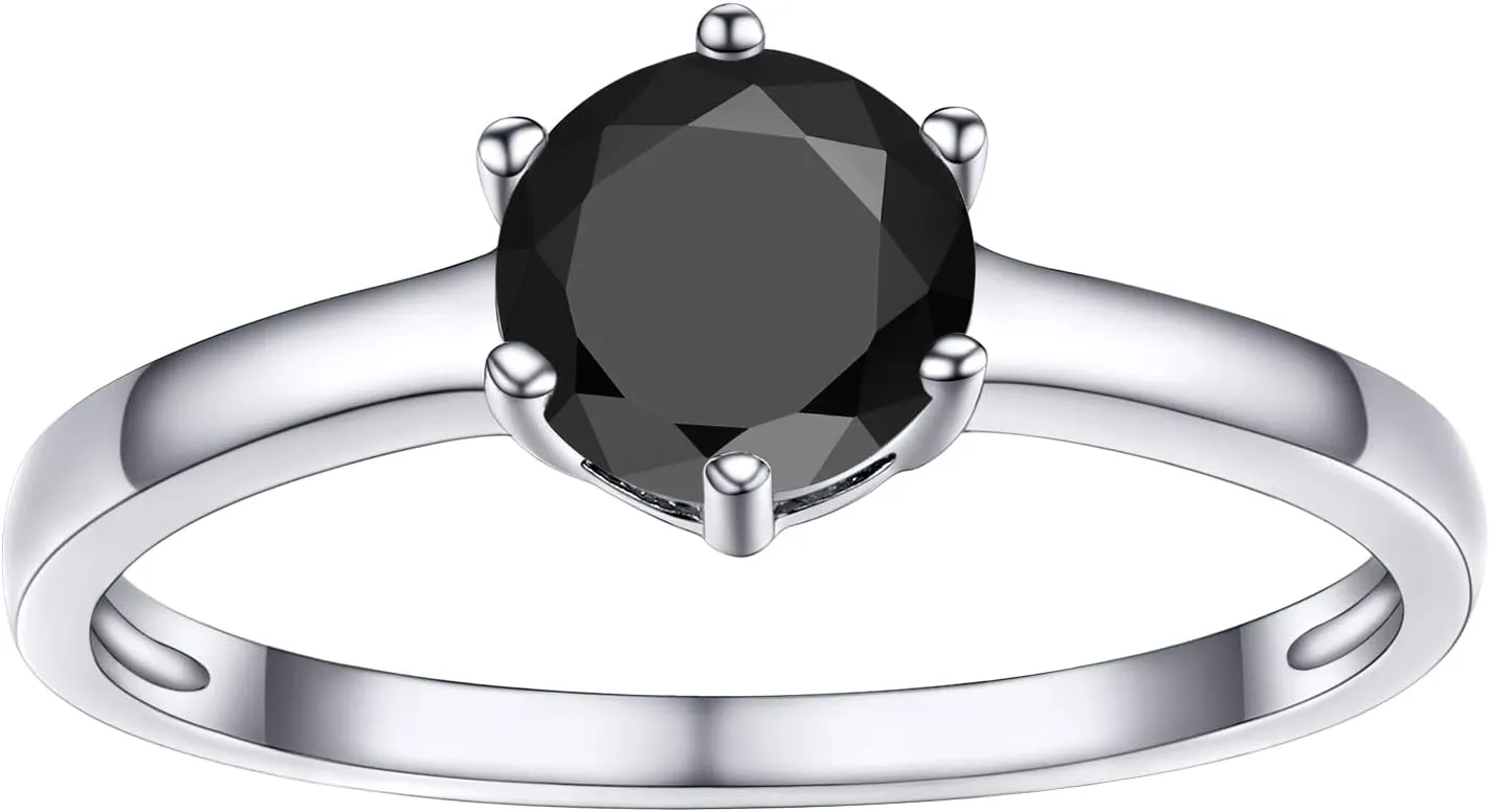 PROSILVER 1 Carat Cubic Zirconia Rings for Women Engagement Wedding Band 925 Sterling Silver Six-Prong Setting Round Solitaire Size 5-12, Come with Box