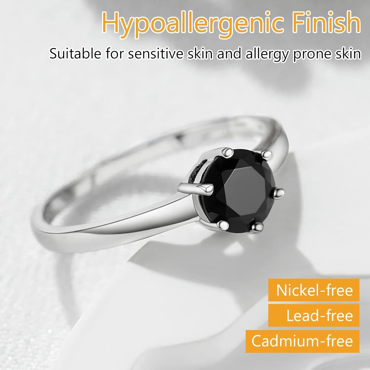 PROSILVER 1 Carat Cubic Zirconia Rings for Women Engagement Wedding Band 925 Sterling Silver Six-Prong Setting Round Solitaire Size 5-12, Come with Box