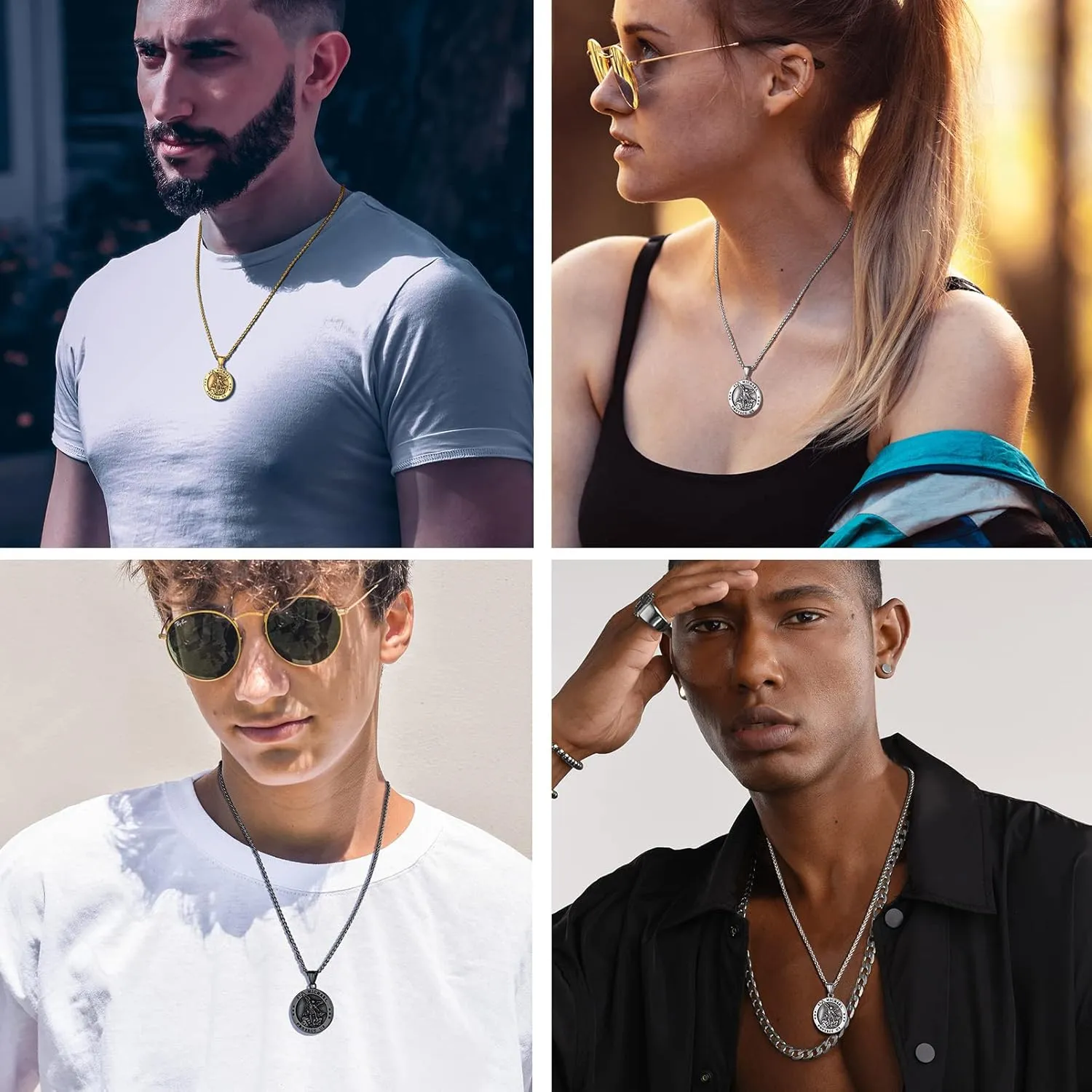 PROSTEEL St. Michael Necklaces, The Great Protector Archangel Amulet Necklace, Black/18K Gold Plated 316L Stainless Steel/925 Sterling Silver, Customize Words Available, Come with Box
