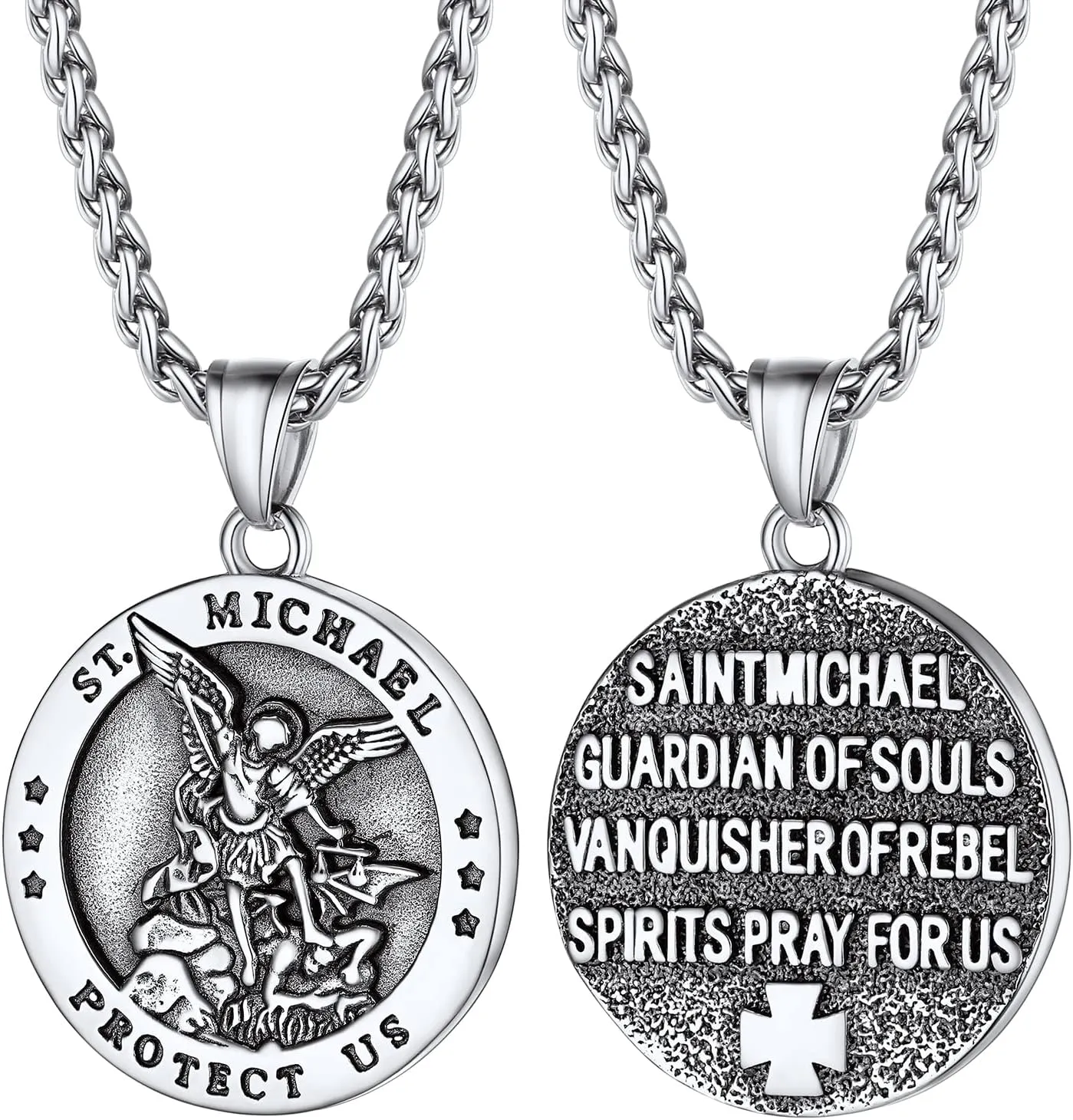 PROSTEEL St. Michael Necklaces, The Great Protector Archangel Amulet Necklace, Black/18K Gold Plated 316L Stainless Steel/925 Sterling Silver, Customize Words Available, Come with Box