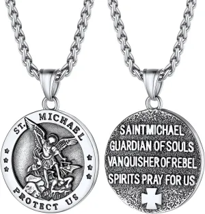 PROSTEEL St. Michael Necklaces, The Great Protector Archangel Amulet Necklace, Black/18K Gold Plated 316L Stainless Steel/925 Sterling Silver, Customize Words Available, Come with Box