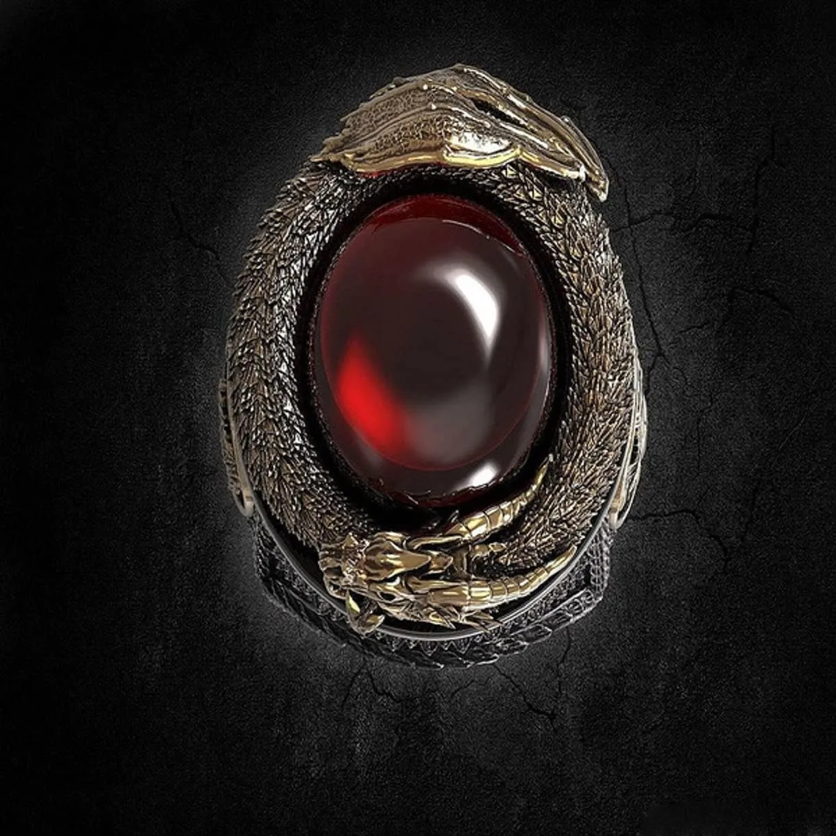 Punk Dragon Red Stone Ring for Men, Gothic Dragon Totem Ring Iced Out Dragon Animal Ring for mens