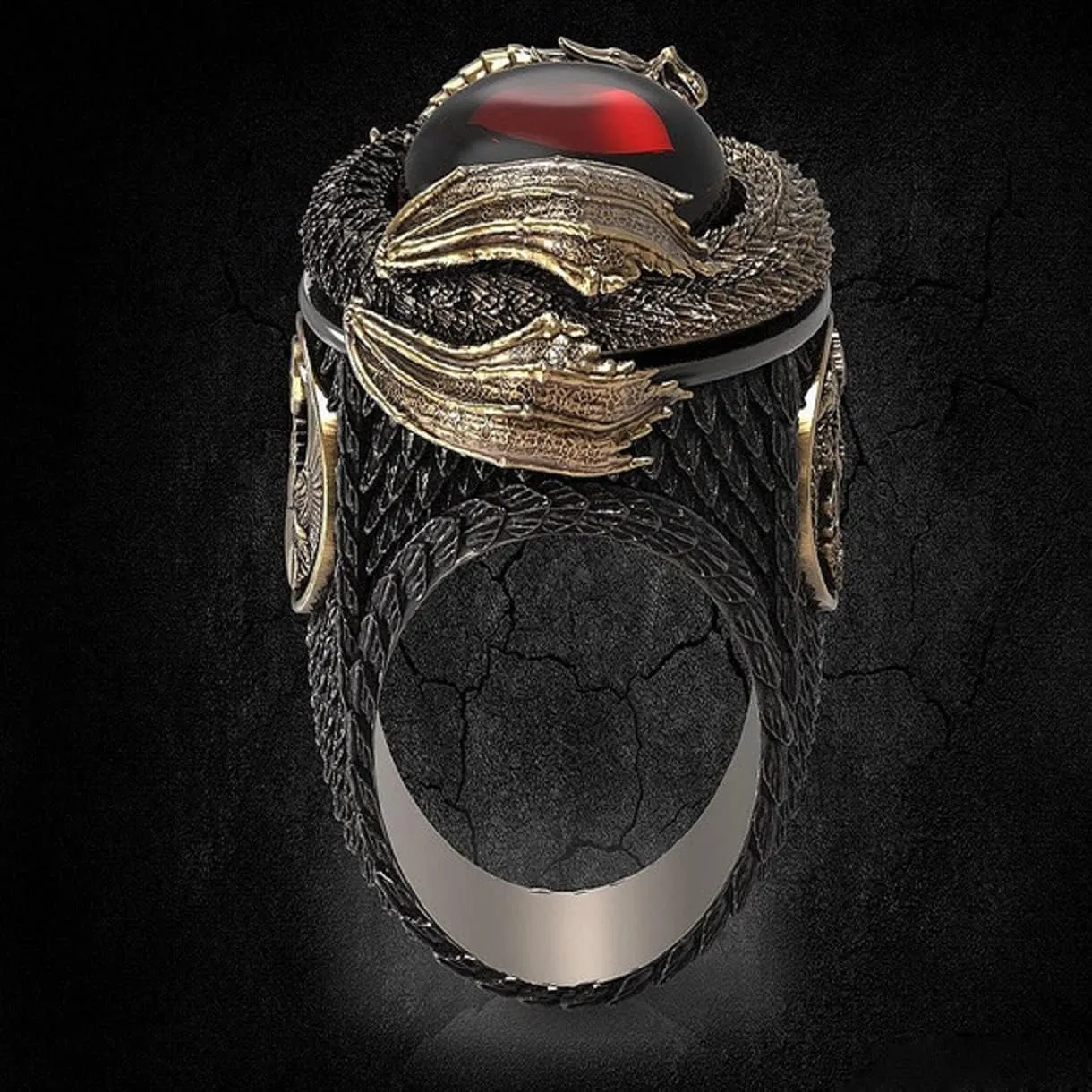 Punk Dragon Red Stone Ring for Men, Gothic Dragon Totem Ring Iced Out Dragon Animal Ring for mens
