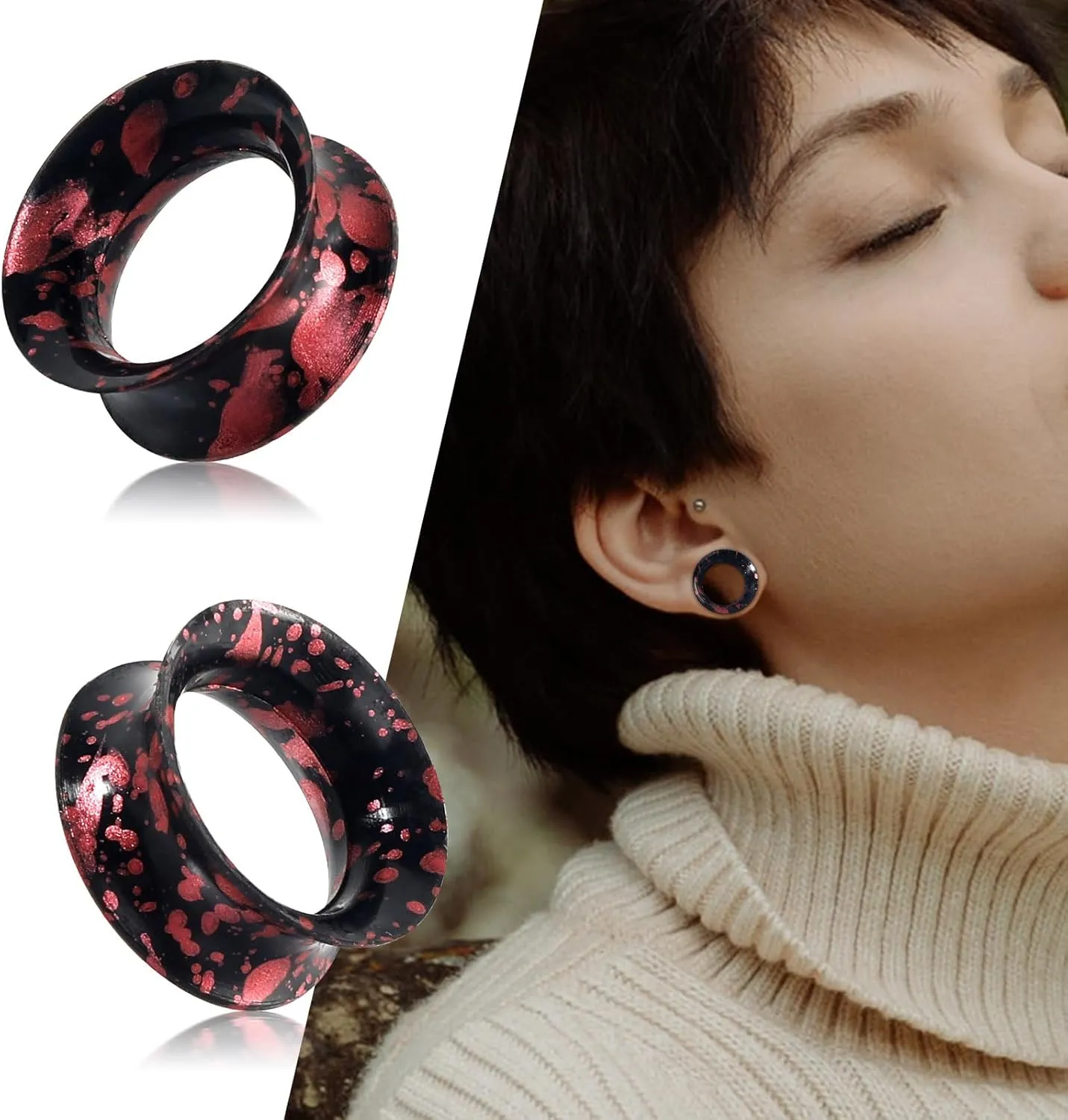Qmcandy 6PCS Colorful Spot Ear Gauges Flexible Silicone Tunnels Plugs Double Flared Gauges Earrings Piercing Jewelry Size 2g-5/8