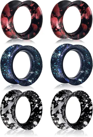 Qmcandy 6PCS Colorful Spot Ear Gauges Flexible Silicone Tunnels Plugs Double Flared Gauges Earrings Piercing Jewelry Size 2g-5/8