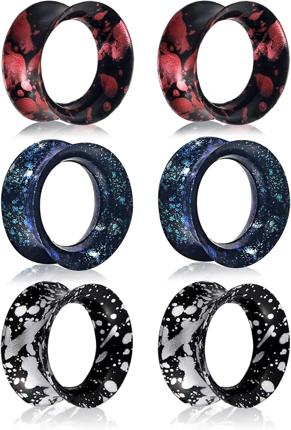 Qmcandy 6PCS Colorful Spot Ear Gauges Flexible Silicone Tunnels Plugs Double Flared Gauges Earrings Piercing Jewelry Size 2g-5/8