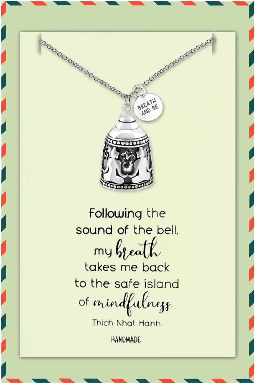 quan jewelry Handmade Buddha Bell Pendant Necklace, Yoga Jewelry Necklaces for Men and Women, Religious Meditation Necklace, Birthday, Graduation Gifts, Buddhist Charm with Inspirational Quote