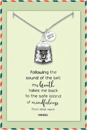 quan jewelry Handmade Buddha Bell Pendant Necklace, Yoga Jewelry Necklaces for Men and Women, Religious Meditation Necklace, Birthday, Graduation Gifts, Buddhist Charm with Inspirational Quote