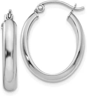Real 10k White Gold 3.5mm Oval Hoop Earrings - 23mm x 17mm