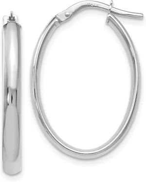Real 10K White Gold Oval Tube Hoop Earrings - 26mm x 8mm