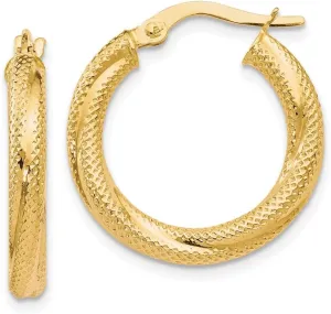 Real 10k Yellow Gold Textured Hinged Hoop Earrings - 21mm x 20mm